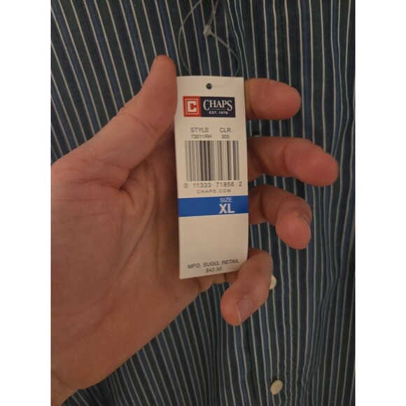 #77 Chaps Mens XL Blue Plaid Long Sleeve Button Down Shirt Easy Care - Picture 4 of 6